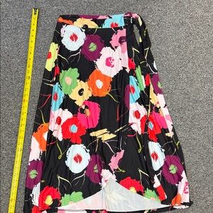 Black Floral Maxi Wrap Skirt with Bright Blooms